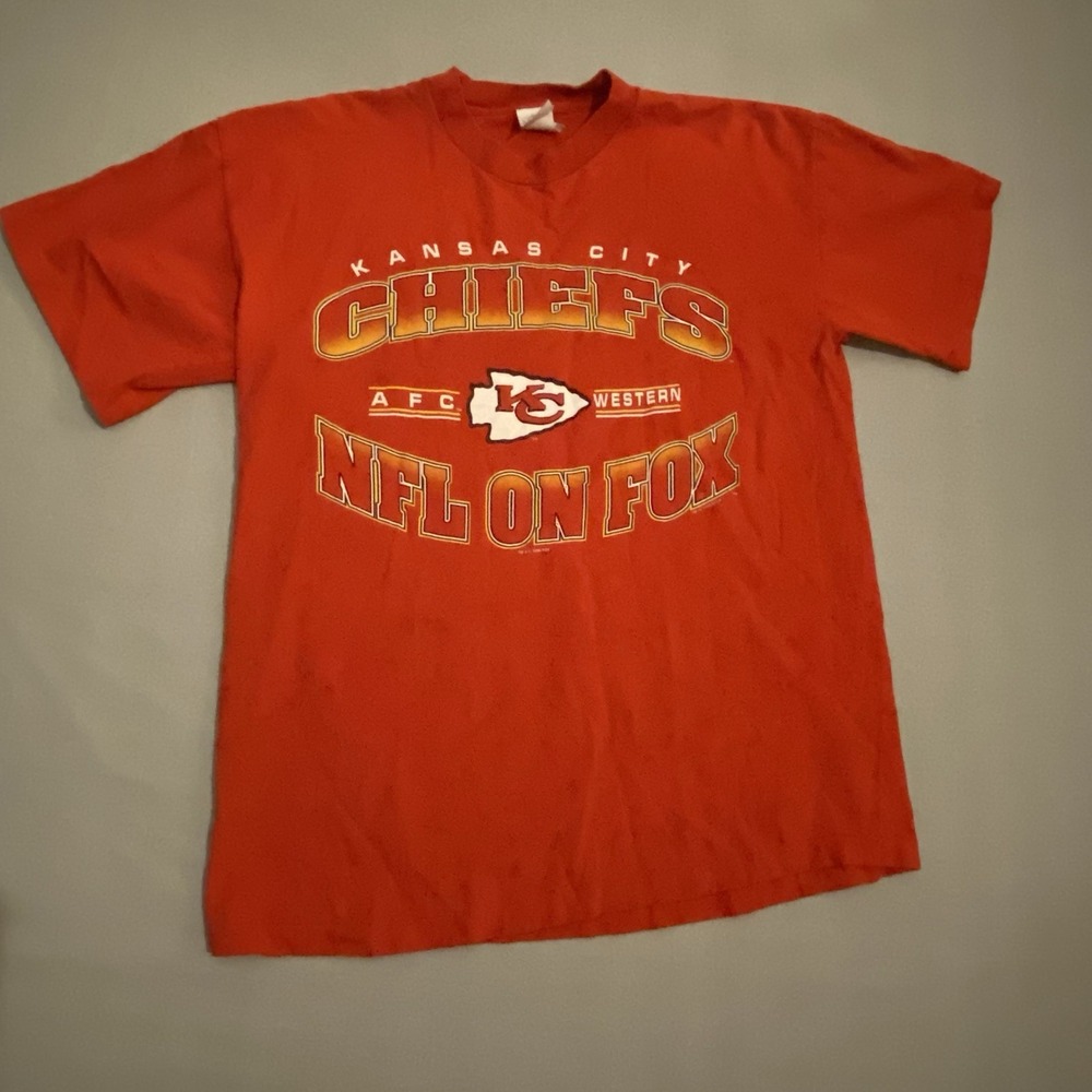 Vtg 1996 Kansas City Chiefs-Single Stitch-NFL on Fox TShirt L USA Cotton '90's